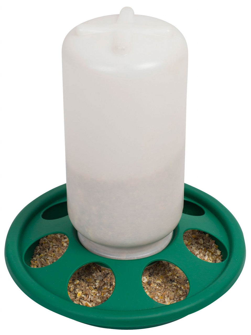 Futtertrog mit Schraubverschluss, 1kg, 7 Löcher grün/weiss