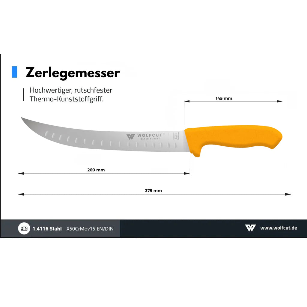 WOLFCUT Gold Zerlegemesser mit Kullenschliff 26cm