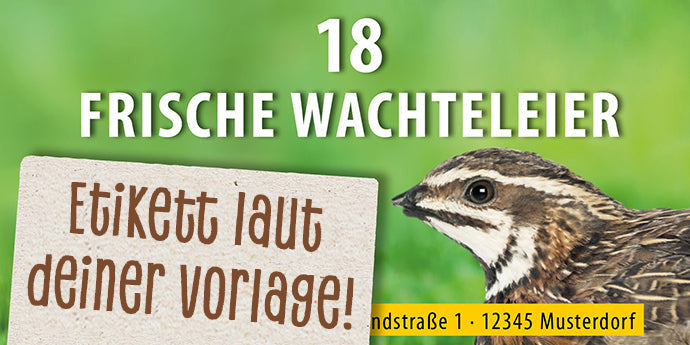 18er Wachtel-Eierschachtel-Etiketten laut deiner Druckvorlage