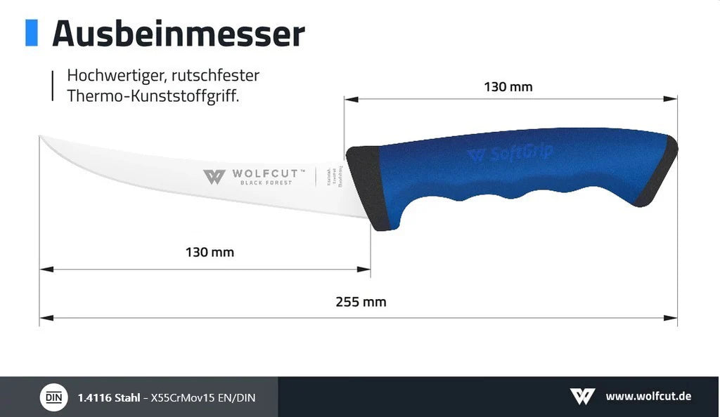 Softgrip Blue Ausbeinmesser 13cm gebogene flex Klinge