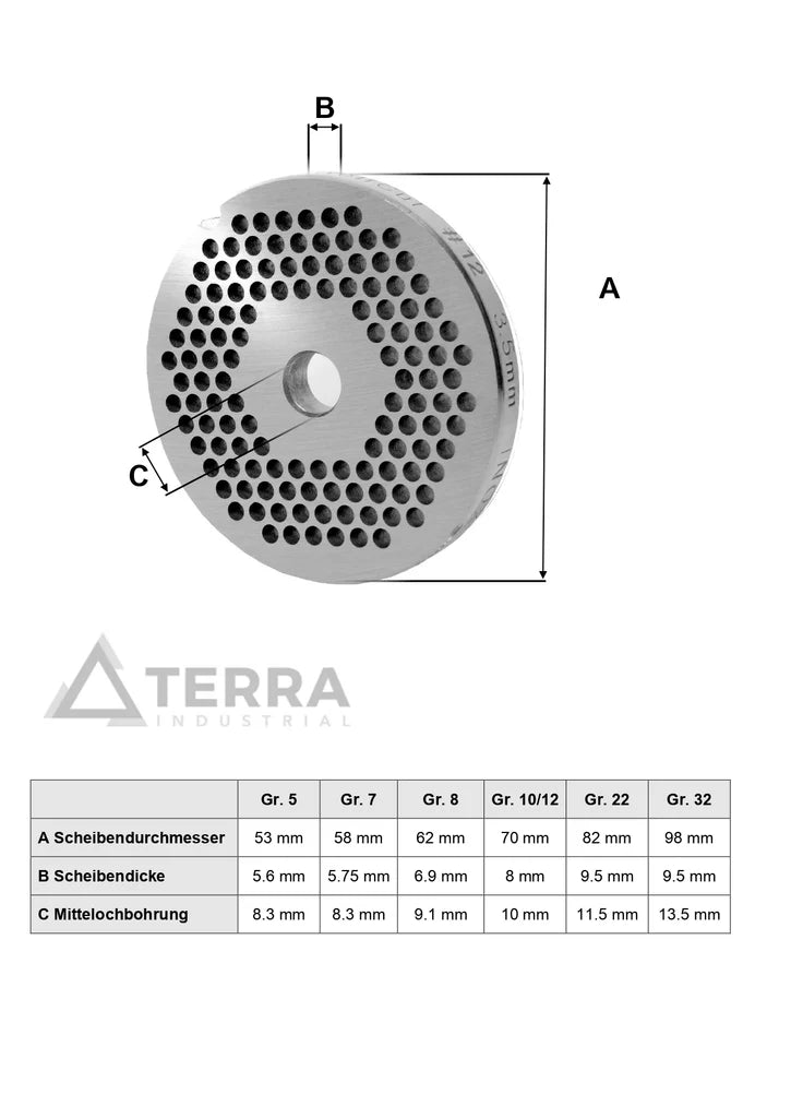Stainless steel perforated disc size 10, various holes