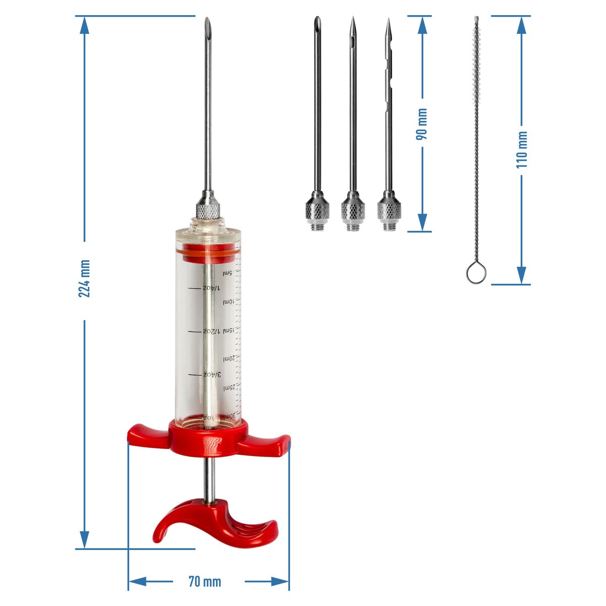 Marinadenspritze 30 ml mit 3 Nadeln und Reinigungsbürste