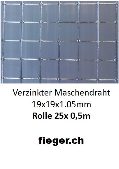 6-eckiger Maschendraht, verzinkt, 25x25x0.80mm, Rolle 25x1m