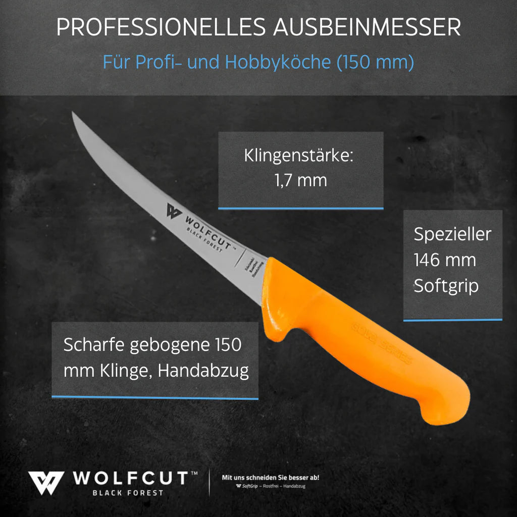 WOLFCUT Gold Ausbeinmesser 15cm gebogene Flex Klinge